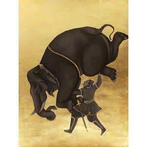 Shamsuddin Tanwri, 22 x 29 Inch, Graphite Gold and Silver Leaf on Paper, Figurative Painting, AC-SUT-040
